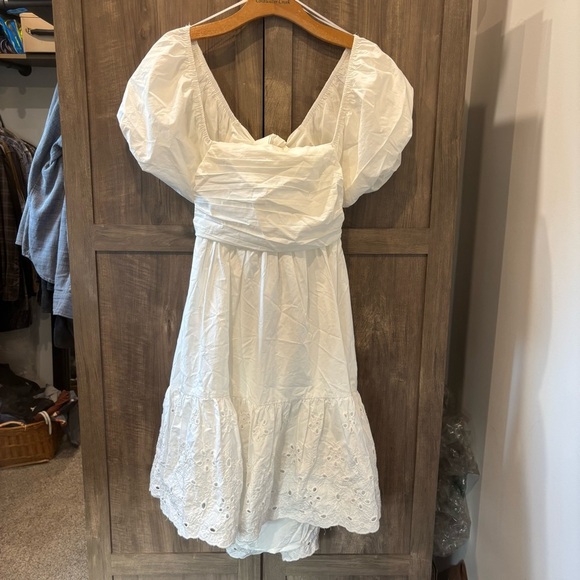 En Saison Anthro Juliet Puff Sleeve Eyelet Ruffle Big Bow Cutout Peasant Dress - Picture 2 of 11